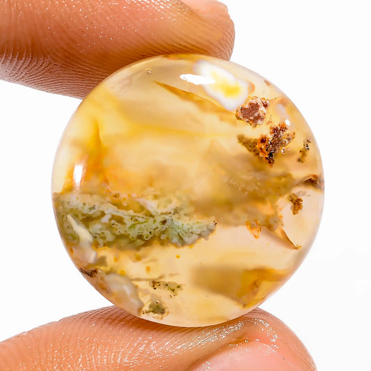 Outstanding A One Quality 100% Natural Indonesian Moss Agate Round Shape Cabochon Loose Gemstone For Making Jewelry 21.5 Ct 23X23X5 mm V-5954