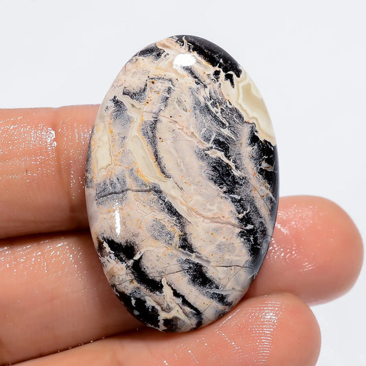 Awesome Top Grade Quality 100% Natural Black Snakeskin Oval Shape Cabochon Loose Gemstone For Making Jewelry 47 Ct. 34X23X7 mm V-6003