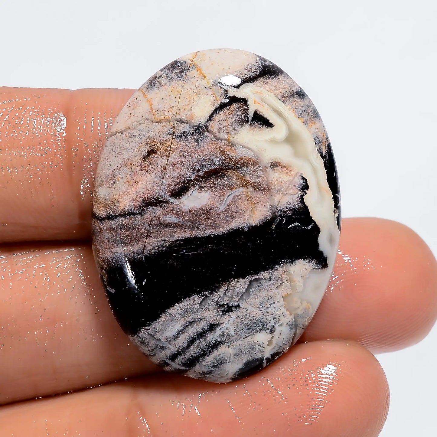 Beautiful Top Grade Quality 100% Natural Black Snakeskin Oval Shape Cabochon Loose Gemstone For Making Jewelry 39.5 Ct. 31X24X5 mm V-6004