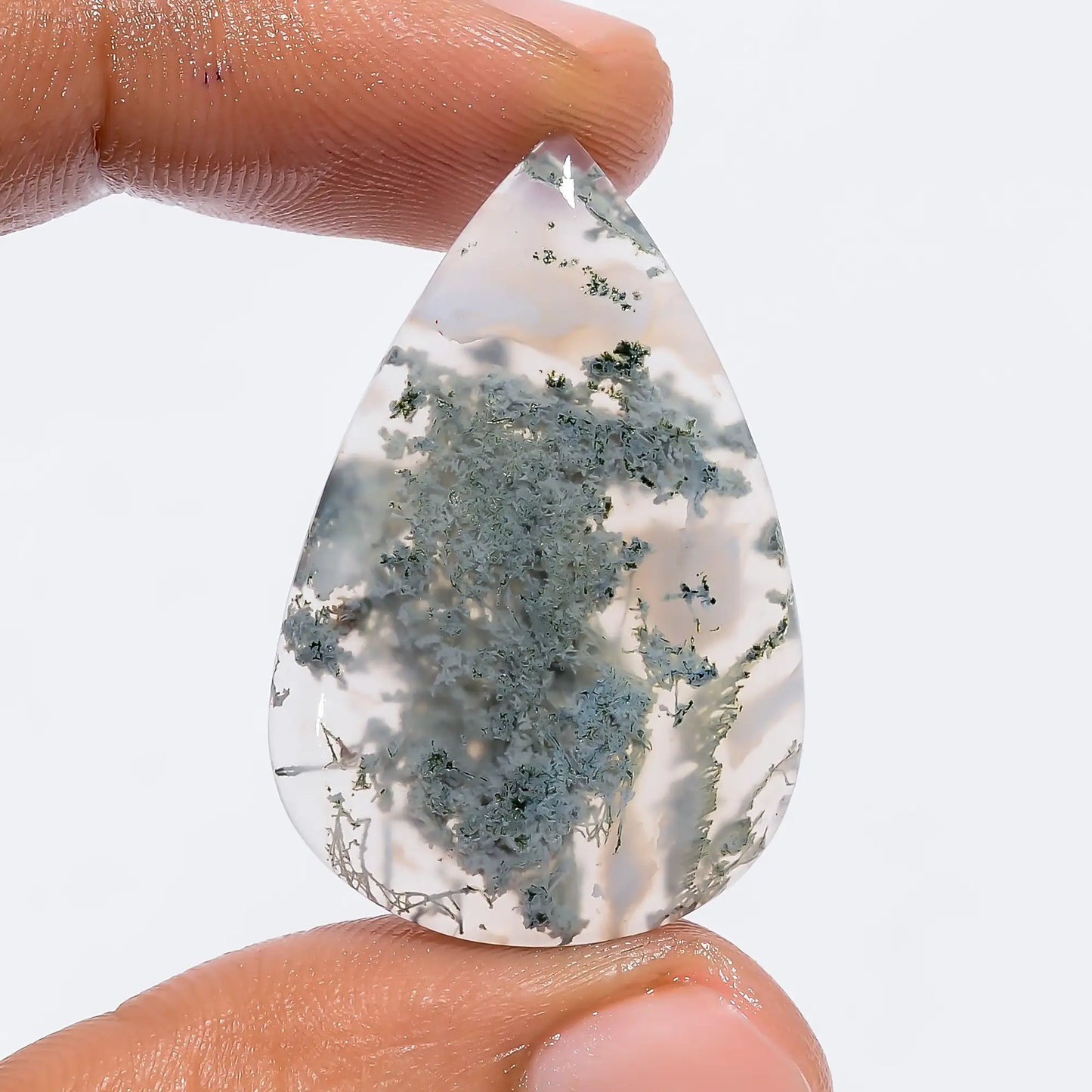 Moss Agate Pear Shape Cabochon Loose Gemstone Natural 23 Ct. 34X22X4 mm V-6008