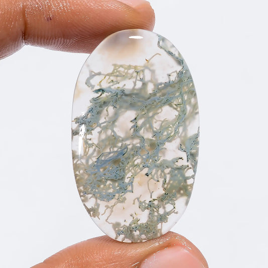 Elegant Top Grade Quality 100% Natural Moss Agate Oval Shape Cabochon Loose Gemstone For Making Jewelry 33.5 Ct. 39X23X4 mm V-6009