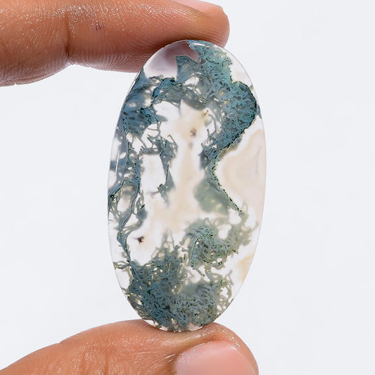 Fabulous Top Grade Quality 100% Natural Moss Agate Oval Shape Cabochon Loose Gemstone For Making Jewelry 28.5 Ct. 43X23X3 mm V-6010