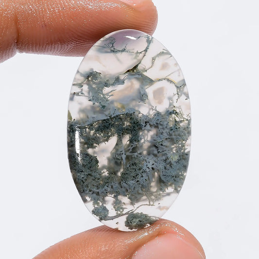 Marvellous Top Grade Quality 100% Natural Moss Agate Oval Shape Cabochon Loose Gemstone For Making Jewelry 24 Ct. 33X20X4 mm V-6015