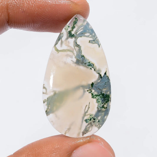 Outstanding Top Grade Quality 100% Natural Moss Agate Pear Shape Cabochon Loose Gemstone For Making Jewelry 20 Ct. 36X20X3 mm V-6017