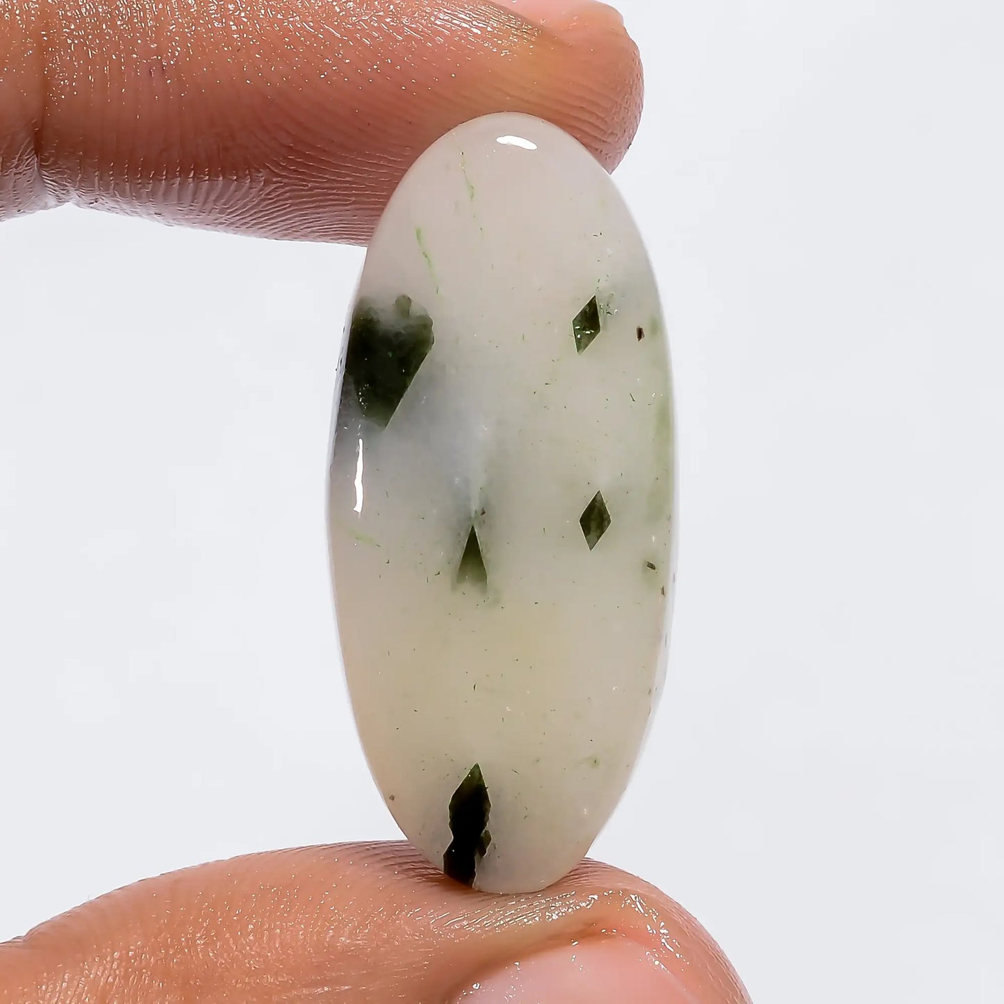 Splendid Top Grade Quality 100% Natural Green Dot Tourmaline Quartz Oval Shape Cabochon Gemstone For Making Jewelry 24.5 Ct 31X14X5 mm V-6018