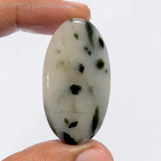 Superb Top Grade Quality 100% Natural Green Dot Tourmaline Quartz Oval Shape Cabochon Gemstone For Making Jewelry 48.5 Ct. 41X22X5 mm V-6019