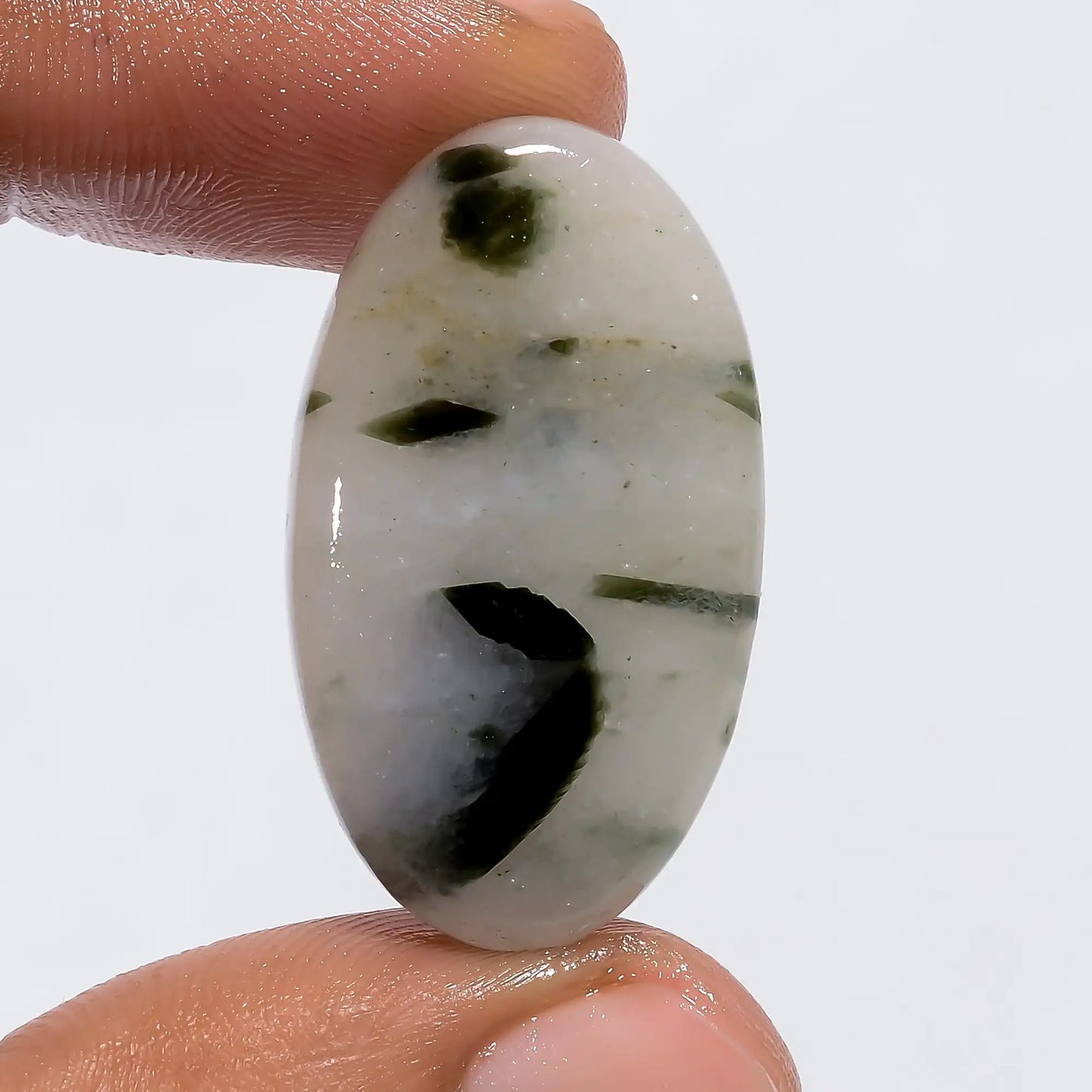 Stunning Top Grade Quality 100% Natural Green Dot Tourmaline Quartz Oval Shape Cabochon Gemstone For Making Jewelry 32 Ct. 31X18X5 mm V-6020