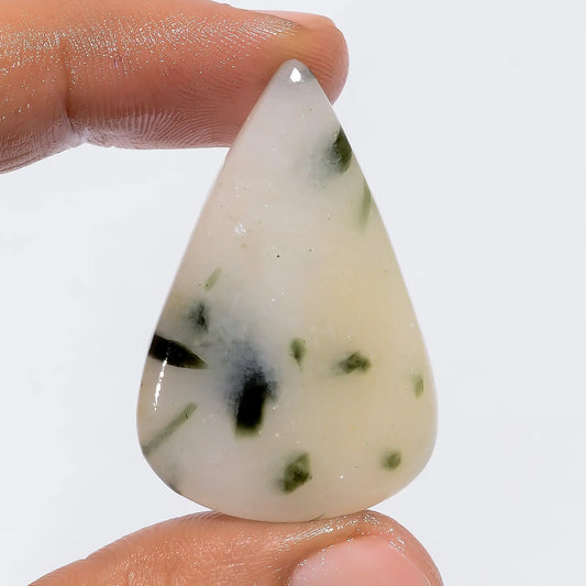 Green Dot Tourmaline Quartz Pear Shape Cabochon Loose Gemstone Natural 48 Ct. 39X25X5 mm V-6022