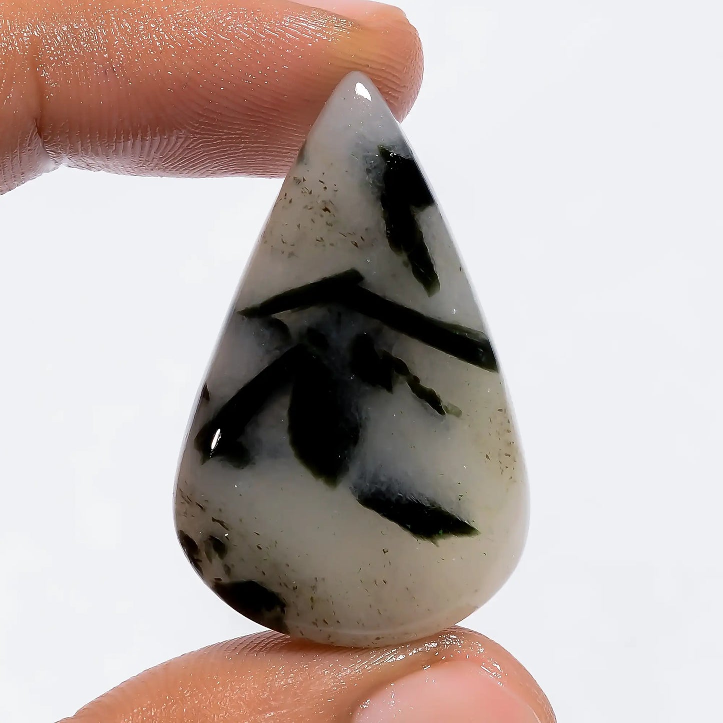 Unique Top Grade Quality 100% Natural Green Dot Tourmaline Quartz Pear Shape Cabochon Gemstone For Making Jewelry 41 Ct. 36X22X6 mm V-6024