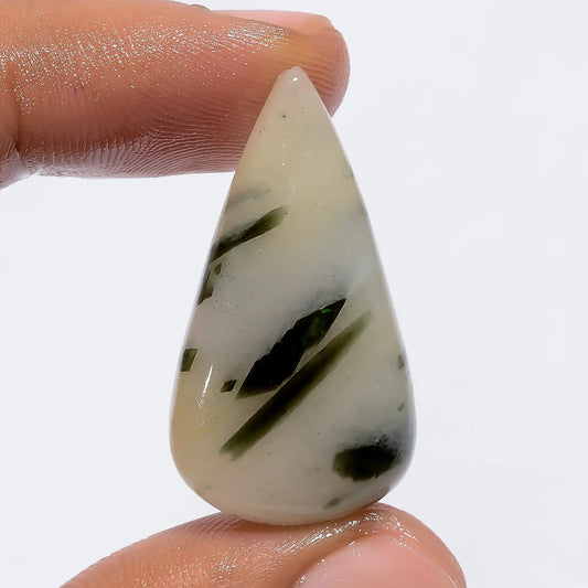 Amazing Top Grade Quality 100% Natural Green Dot Tourmaline Quartz Pear Shape Cabochon Gemstone For Making Jewelry 28 Ct. 32X18X6 mm V-6026