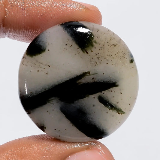 Attractive A One Quality 100% Natural Green Dot Tourmaline Quartz Round Shape Cabochon Gemstone For Making Jewelry 50.5 Ct 29X29X6 mm V-6027