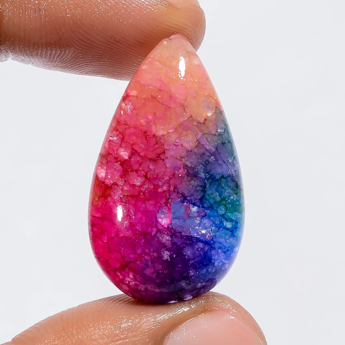 Beautiful Top Grade Quality Rainbow Solar Quartz Pear Shape Cabochon Loose Gemstone For Making Jewelry 31.5 Ct 32X18X8 mm V-6029