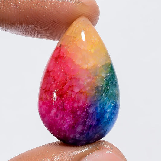 Classic Top Grade Quality Rainbow Solar Quartz Pear Shape Cabochon Loose Gemstone For Making Jewelry 34 Ct. 29X19X8 mm V-6030