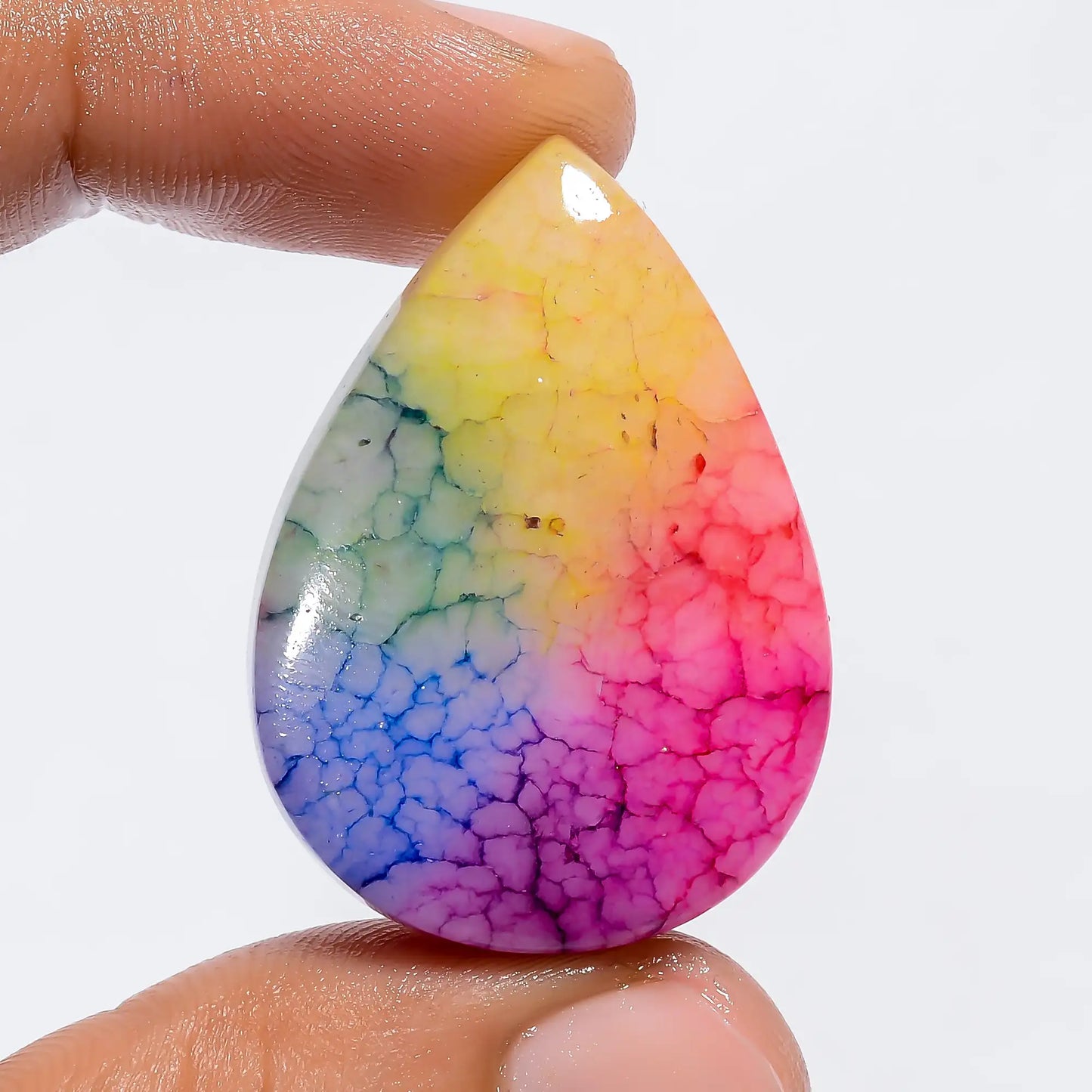 Excellent Top Grade Quality Rainbow Solar Quartz Pear Shape Cabochon Loose Gemstone For Making Jewelry 69 Ct 35X25X10 mm V-6032