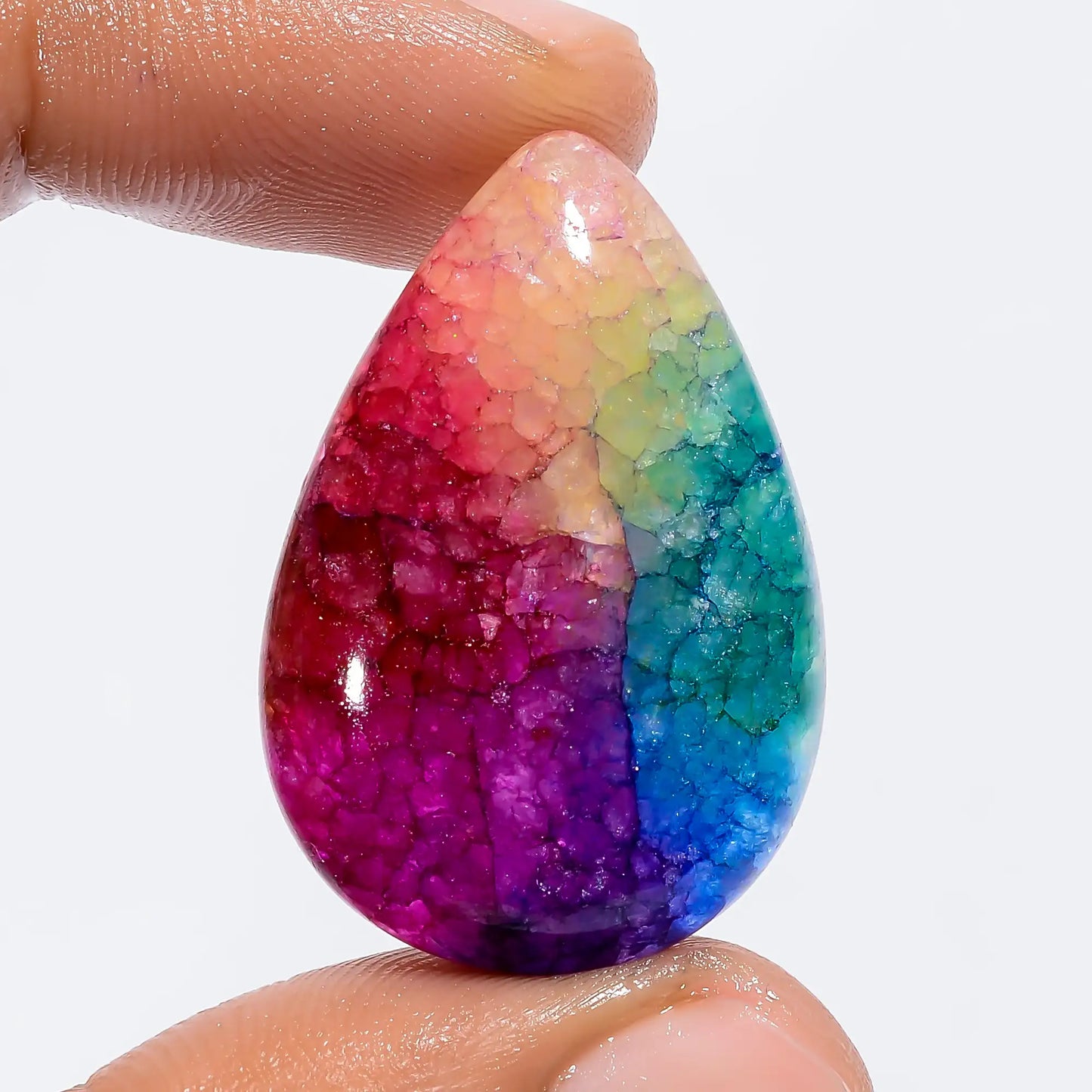 Elegant Top Grade Quality Rainbow Solar Quartz Pear Shape Cabochon Loose Gemstone For Making Jewelry 36.5 Ct. 32X22X7 mm V-6034