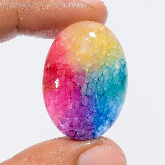 Fabulous Top Grade Quality Rainbow Solar Quartz Oval Shape Cabochon Loose Gemstone For Making Jewelry 41.5 Ct 31X22X7 mm V-6035