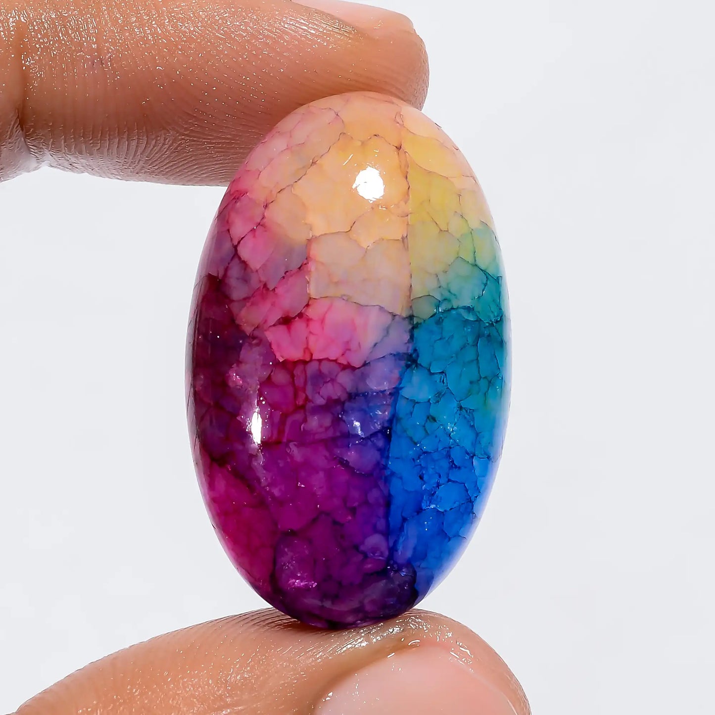 Immaculate Top Grade Quality Rainbow Solar Quartz Oval Shape Cabochon Loose Gemstone For Making Jewelry 37.5 Ct 32X19X8 mm V-6038