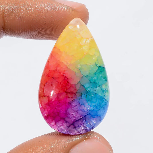 Marvellous Top Grade Quality Rainbow Solar Quartz Pear Shape Cabochon Loose Gemstone For Making Jewelry 33 Ct 32X20X7 mm V-6040