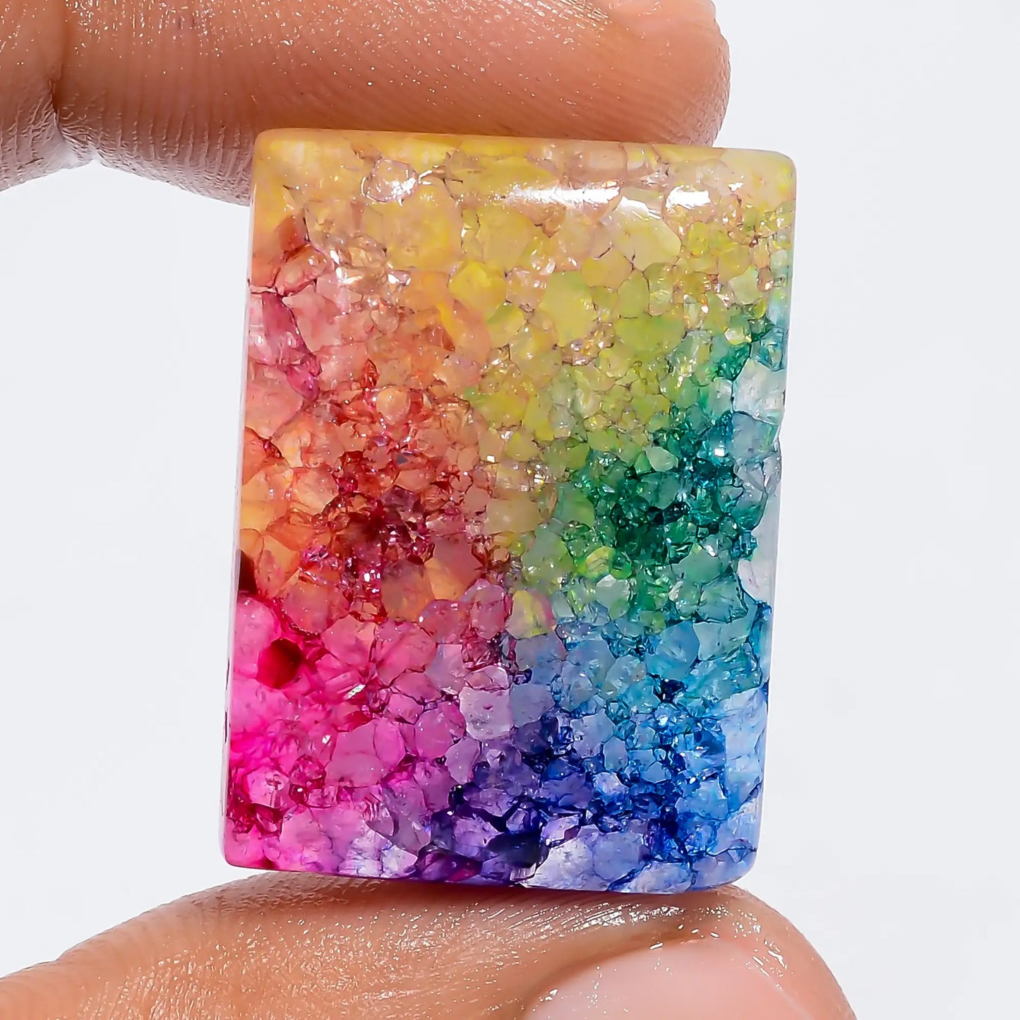 Outstanding Top Grade Quality Rainbow Solar Quartz Rectangle Shape Cabochon Gemstone For Making Jewelry 35.5 Ct 28X20X6 mm V6041