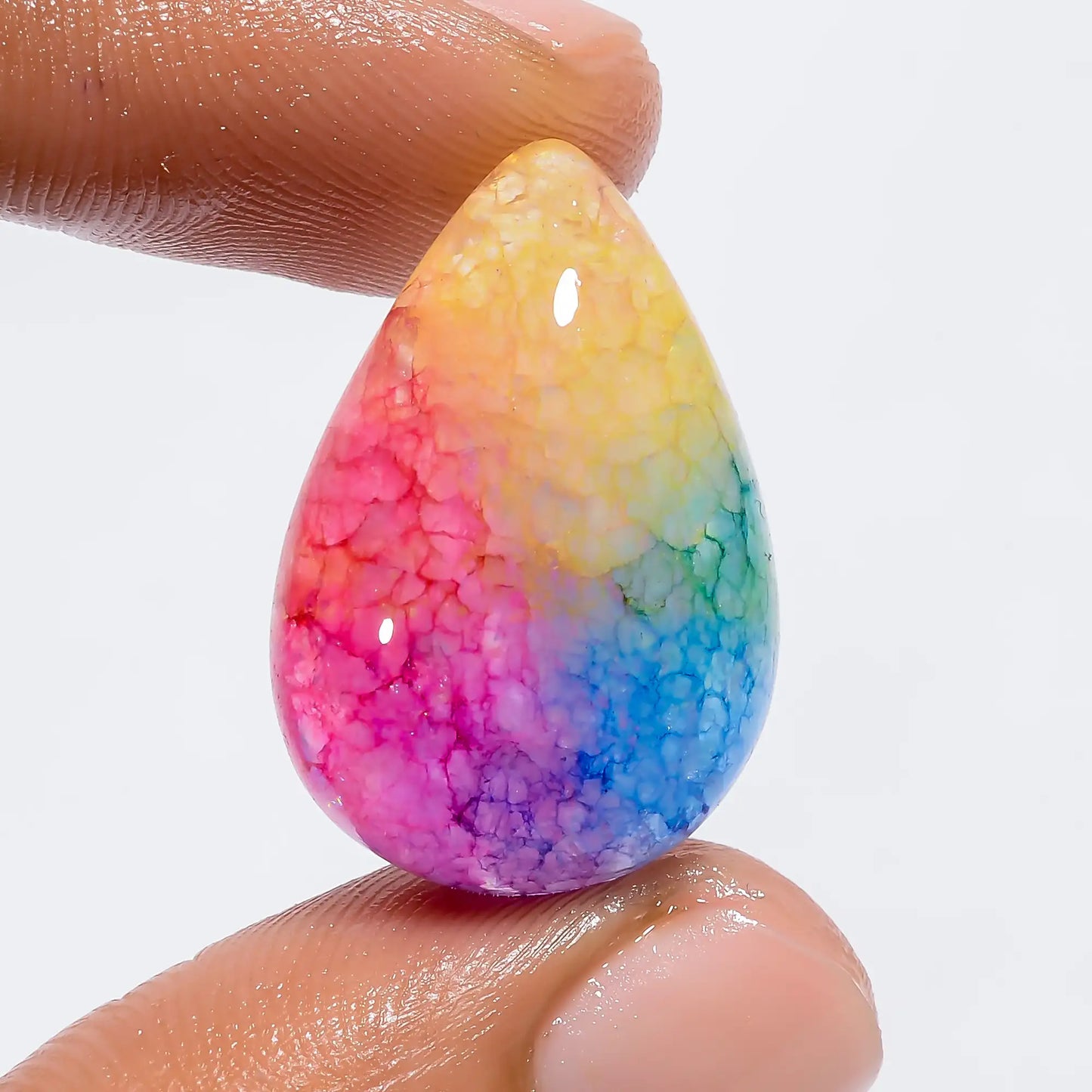 Splendid Top Grade Quality Rainbow Solar Quartz Pear Shape Cabochon Loose Gemstone For Making Jewelry 24 Ct. 25X17X8 mm V-6042