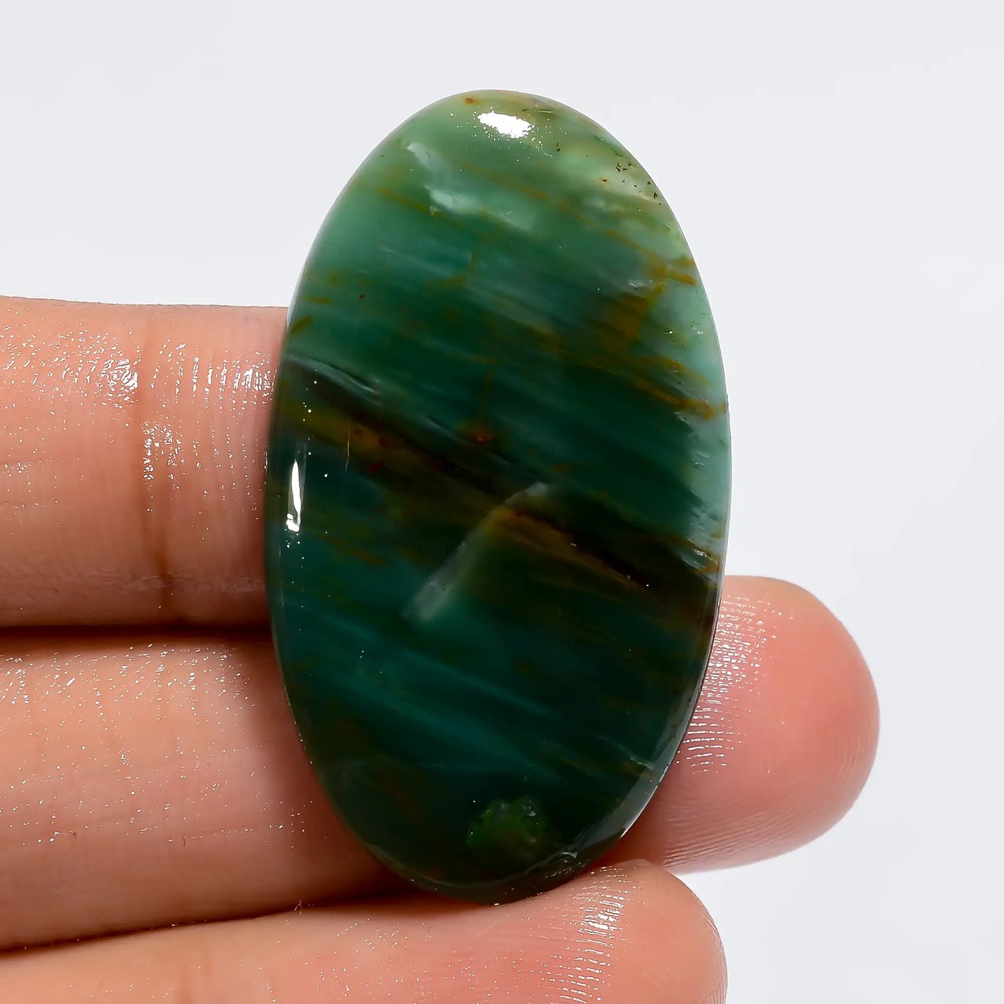 Excellent Top Grade Quality 100% Natural Gary Green Jasper Oval Shape Cabochon Loose Gemstone For Making Jewelry 30.5 Ct. 37X21X5 mm V-6054