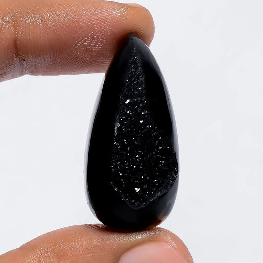 Fantastic Top Grade Quality 100% Natural Black Onyx Druzy Pear Shape Cabochon Loose Gemstone For Making Jewelry 50 Ct. 34X16X13 mm V-6082