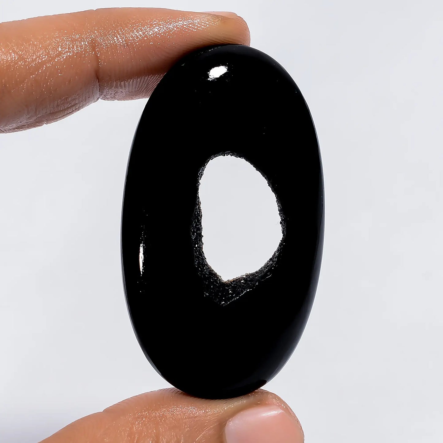 Immaculate Top Grade Quality 100% Natural Window Black Onyx Druzy Oval Shape Cabochon Gemstone For Making Jewelry 80 Ct. 52X30X7 mm V-6084