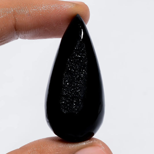 Incredible Top Grade Quality 100% Natural Black Onyx Druzy Pear Shape Cabochon Loose Gemstone For Making Jewelry 57 Ct. 40X19X11 mm V-6085