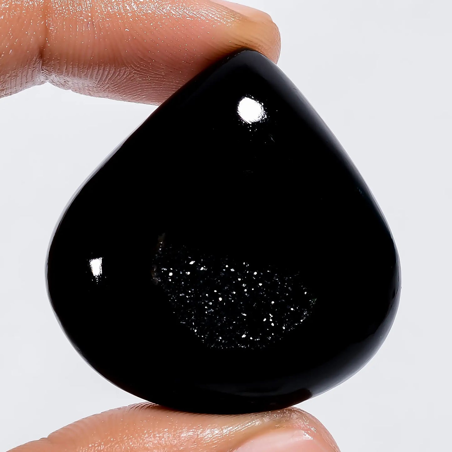 Outstanding Top Grade Quality 100% Natural Black Onyx Druzy Heart Shape Cabochon Loose Gemstone For Making Jewelry 84.5 Ct 37X35X9 mm V-6088