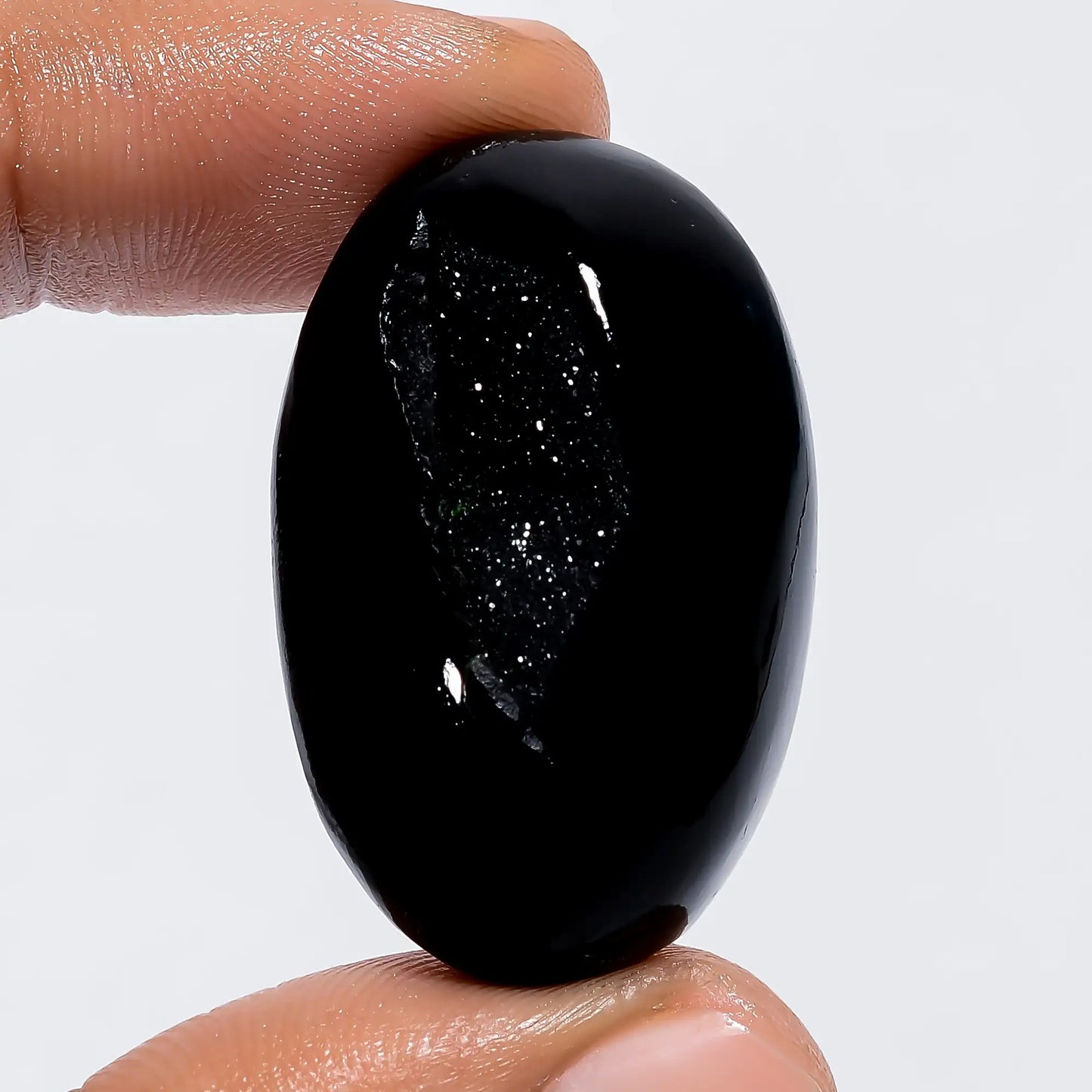 Superb Top Grade Quality 100% Natural Black Onyx Druzy Oval Shape Cabochon Loose Gemstone For Making Jewelry 55.5 Ct. 34X22X10 mm V-6090