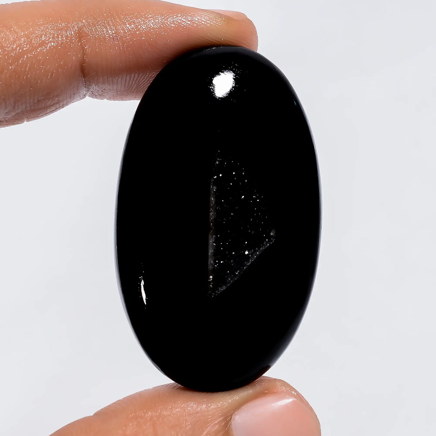 Stunning Top Grade Quality 100% Natural Black Onyx Druzy Oval Shape Cabochon Loose Gemstone For Making Jewelry 68.5 Ct. 45X27X7 mm V-6091