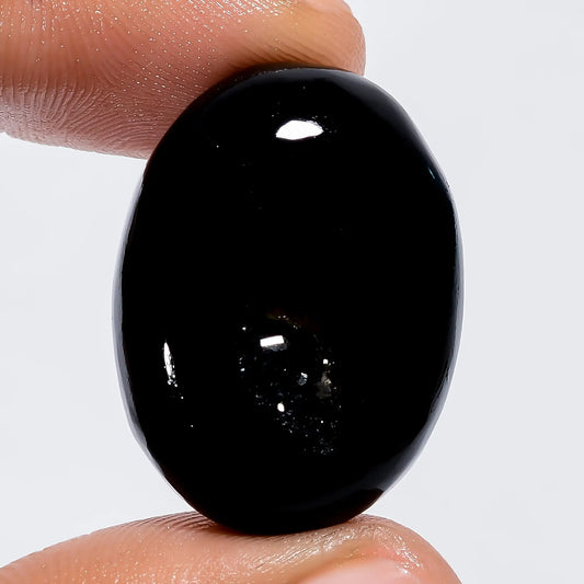 Supreme Top Grade Quality 100% Natural Black Onyx Druzy Oval Shape Cabochon Loose Gemstone For Making Jewelry 33 Ct. 27X20X7 mm V-6092