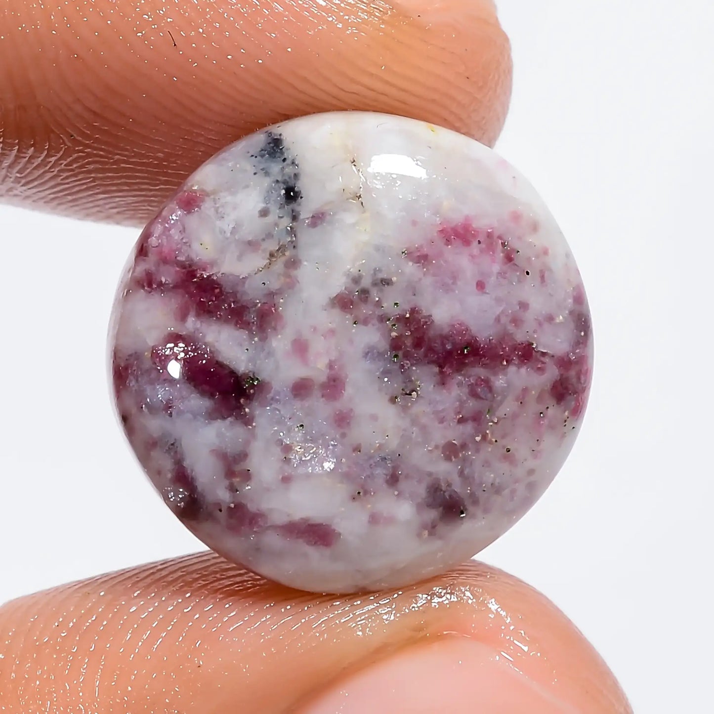 Amazing Top Grade Quality 100% Natural Lepidolite Round Shape Cabochon Loose Gemstone For Making Jewelry 12 Ct. 17X17X5 mm V-6223