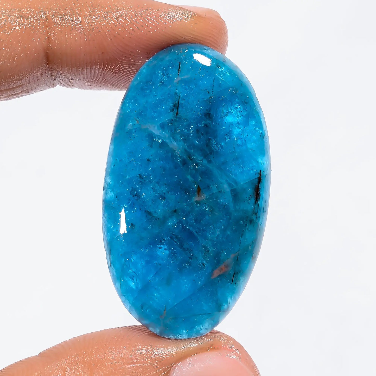 Dazzling Top Grade Quality 100% Natural Neon Blue Apatite Oval Shape Cabochon Loose Gemstone For Making Jewelry 44 Ct. 39X22X5 mm V-6230