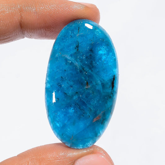 Dazzling Top Grade Quality 100% Natural Neon Blue Apatite Oval Shape Cabochon Loose Gemstone For Making Jewelry 44 Ct. 39X22X5 mm V-6230