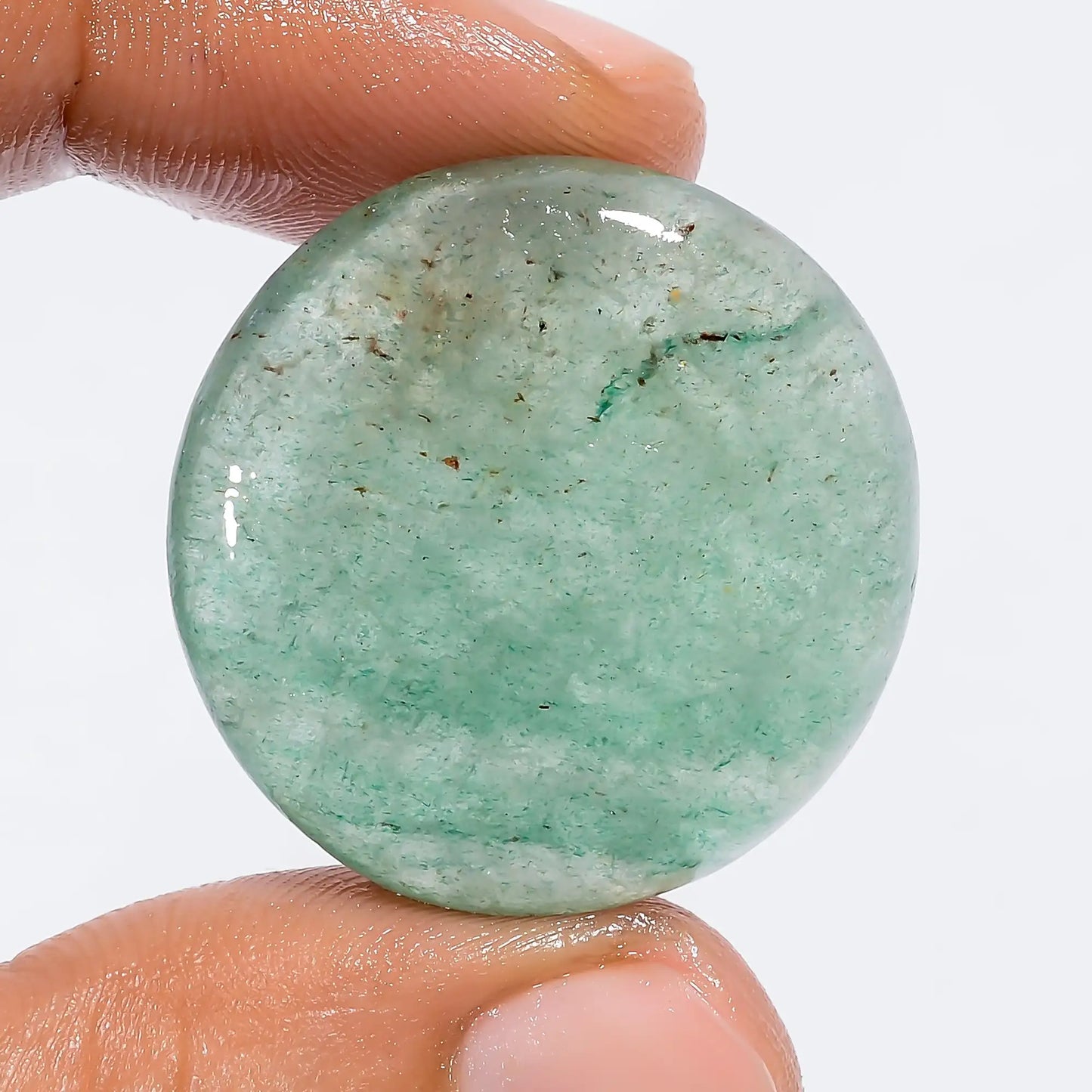 Attractive Top Grade Quality 100% Natural Green Strawberry Quartz Round Shape Cabochon Loose Gemstone For Making Jewelry 51 Ct. 29X29X8 mm V-6242