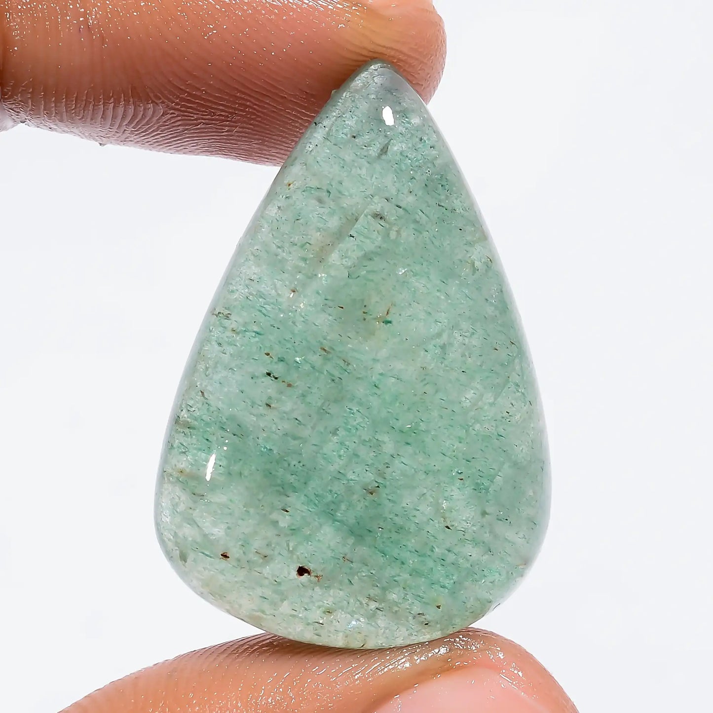 Classic Top Grade Quality 100% Natural Green Strawberry Quartz Pear Shape Cabochon Loose Gemstone For Making Jewelry 39 Ct. 32X21X8 mm V-6245