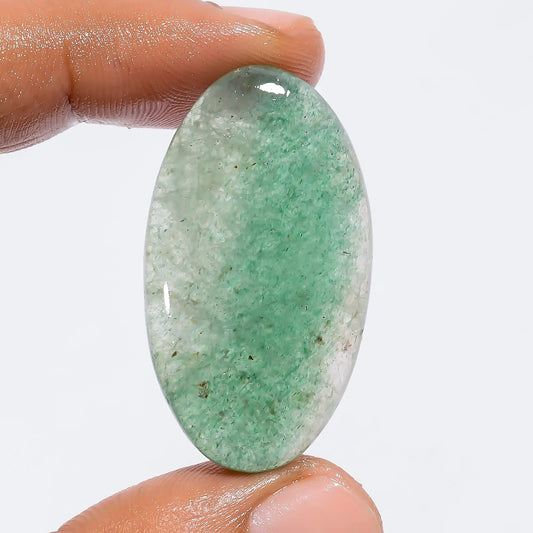 Elegant Top Grade Quality 100% Natural Green Strawberry Quartz Oval Shape Cabochon Loose Gemstone For Making Jewelry 47.5 Ct. 37X21X7 mm V-6249