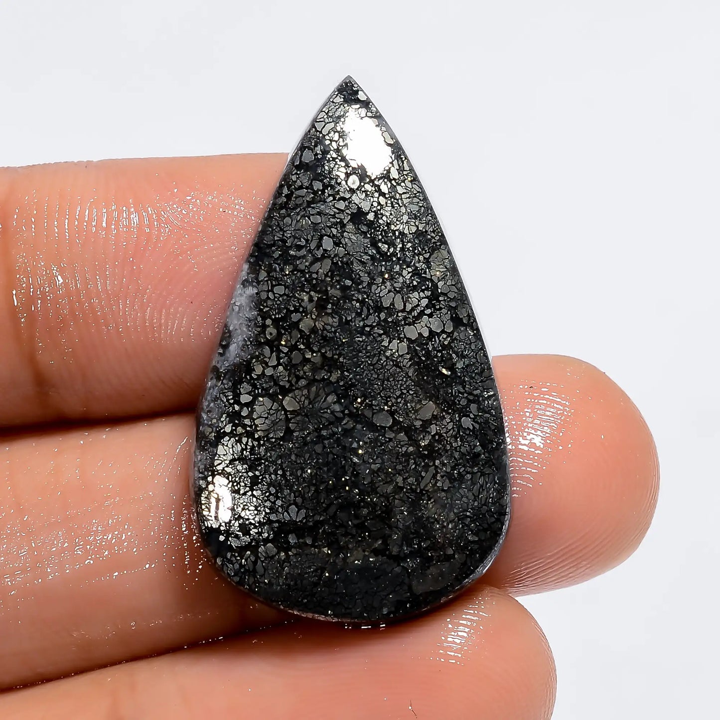 Classic Top Grade Quality 100% Natural Marcasite Agate Pear Shape Cabochon Loose Gemstone For Making Jewelry 28.5 Ct. 30X18X5 mm V-6271