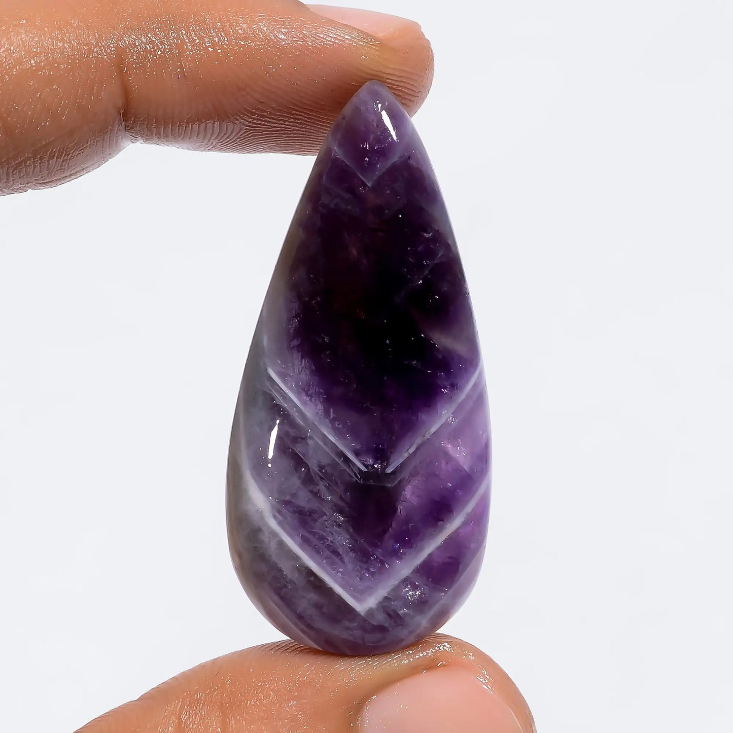 Attractive Top Grade Quality 100% Natural Chevron Amethyst Pear Shape Cabochon Loose Gemstone For Making Jewelry 48.5 Ct. 43X20X7 mm V-6310