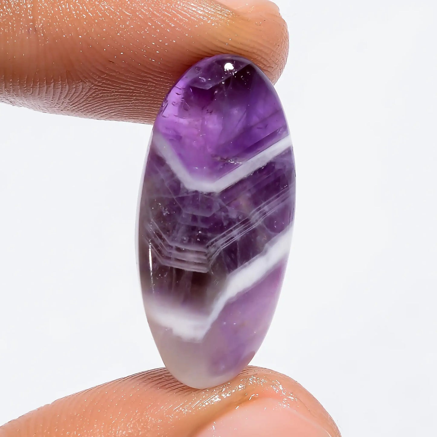 Fantastic Top Grade Quality 100% Natural Chevron Amethyst Oval Shape Cabochon Loose Gemstone For Making Jewelry 15 Ct. 25X12X5 mm V-6318