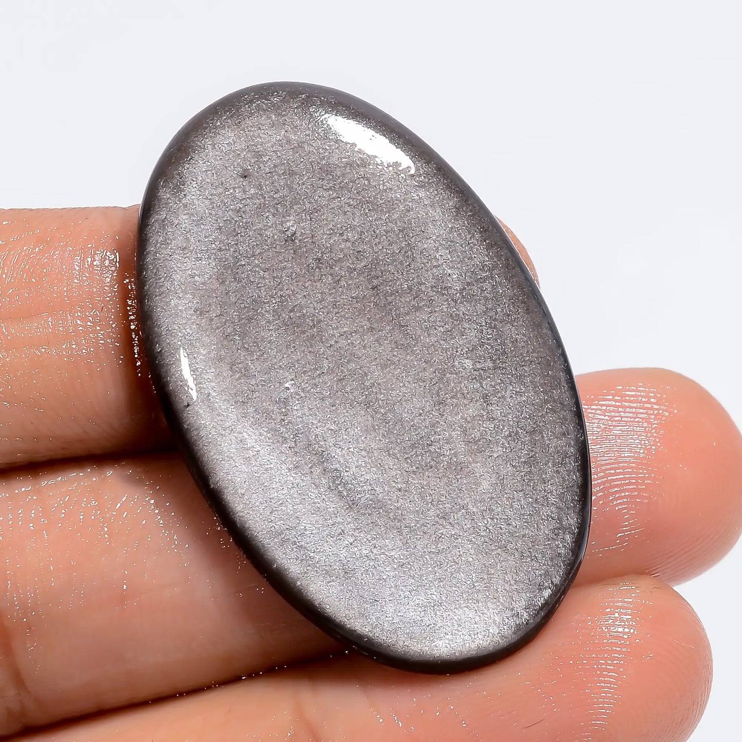 Dazzling Top Grade Quality 100% Natural Silver Sheen Obsidian Oval Shape Cabochon Loose Gemstone For Making Jewelry 29.5 Ct 36X23X5 mm V-6330