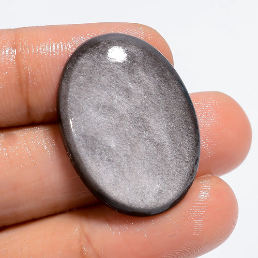 Excellent Top Grade Quality 100% Natural Silver Sheen Obsidian Oval Shape Cabochon Loose Gemstone For Making Jewelry 22 Ct 28X20X5 mm V-6331