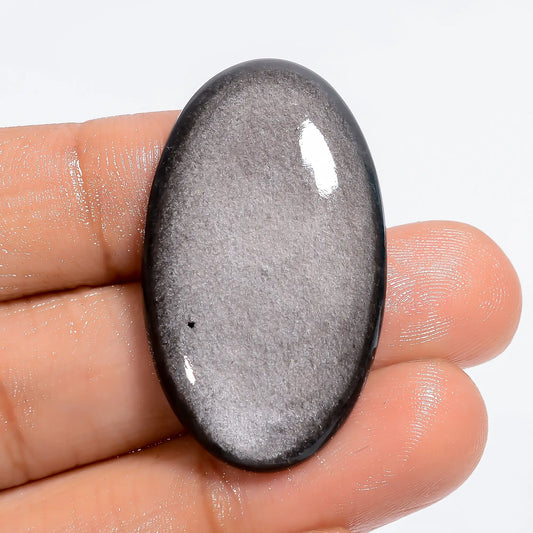 Exclusive Top Grade Quality 100% Natural Silver Sheen Obsidian Oval Shape Cabochon Loose Gemstone For Making Jewelry 29 Ct 36X21X5 mm V-6332