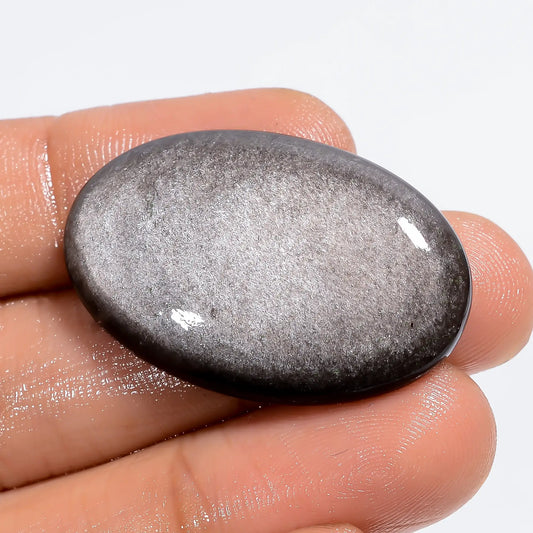 Elegant Top Grade Quality 100% Natural Silver Sheen Obsidian Oval Shape Cabochon Loose Gemstone For Making Jewelry 27 Ct. 33X21X5 mm V-6333