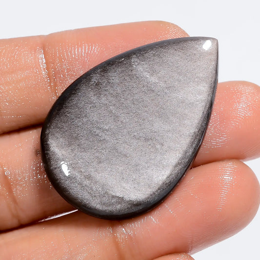 Gorgeous Top Grade Quality 100% Natural Silver Sheen Obsidian Pear Shape Cabochon Loose Gemstone For Making Jewelry 31.5 Ct 35X24X5 mm V-6335