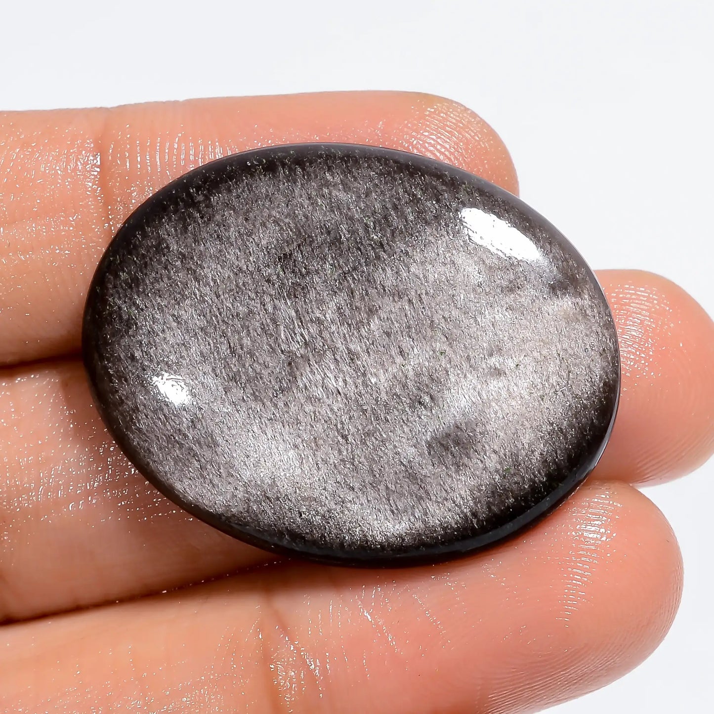 Immaculate Top Grade Quality 100% Natural Silver Sheen Obsidian Oval Shape Cabochon Loose Gemstone For Making Jewelry 27 Ct 32X20X5 mm V-6336