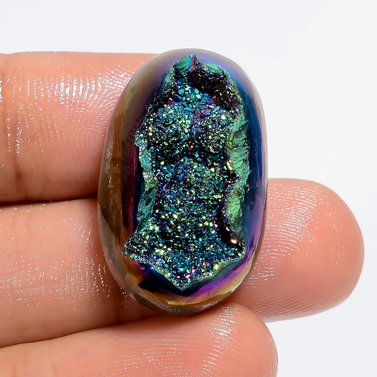 Amazing Top Grade Quality 100% Natural Titanium Druzy Oval Shape Cabochon Loose Gemstone For Making Jewelry 27.5 Ct. 25X16X8 mm V-6351