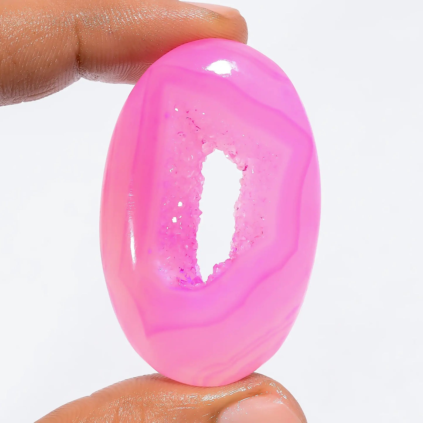 Terrific A One Quality 100% Natural Window Pink Botswana Agate Druzy Oval Shape Cabochon Gemstone For Making Jewelry 75.5 Ct 47X30X7 mm V-6388