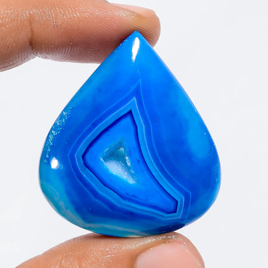 Wonderful A One Quality 100% Natural Neon Blue Botswana Agate Druzy Pear Shape Cabochon Gemstone For Making Jewelry 69 Ct. 38X34X8 mm V-6390